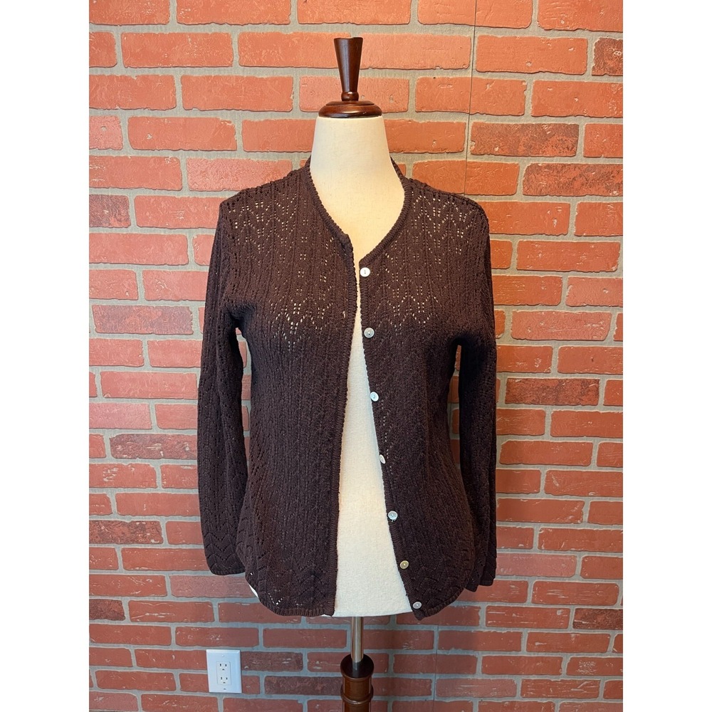 Mac & Jac Brown‎ Knit Button Up Cardigan Sweater Women's Vintage Boho 24" Long